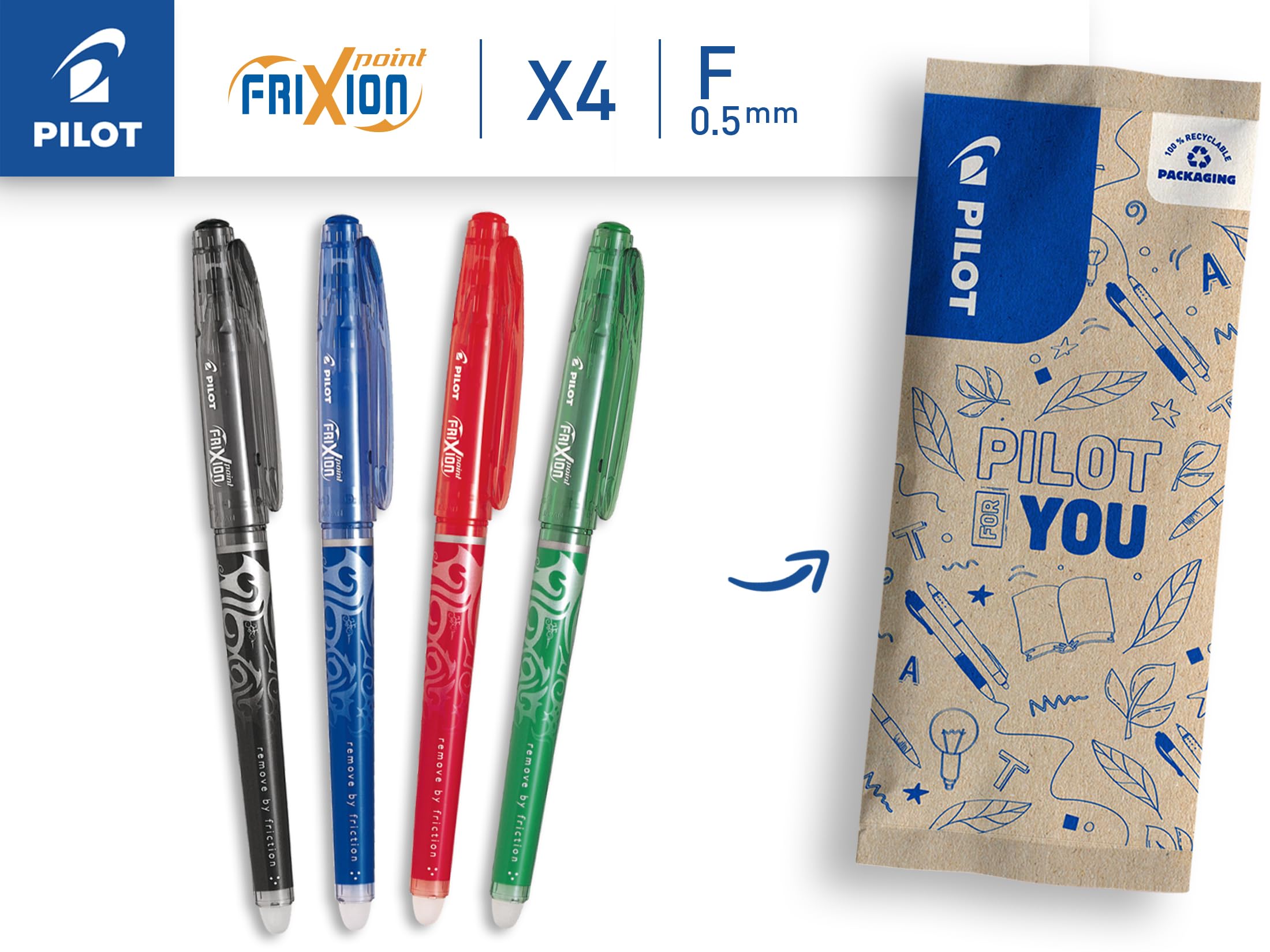 Pilot FriXion Ball Stylo Roller Encre Gel Effaçable Pointe Moyenne 0,7