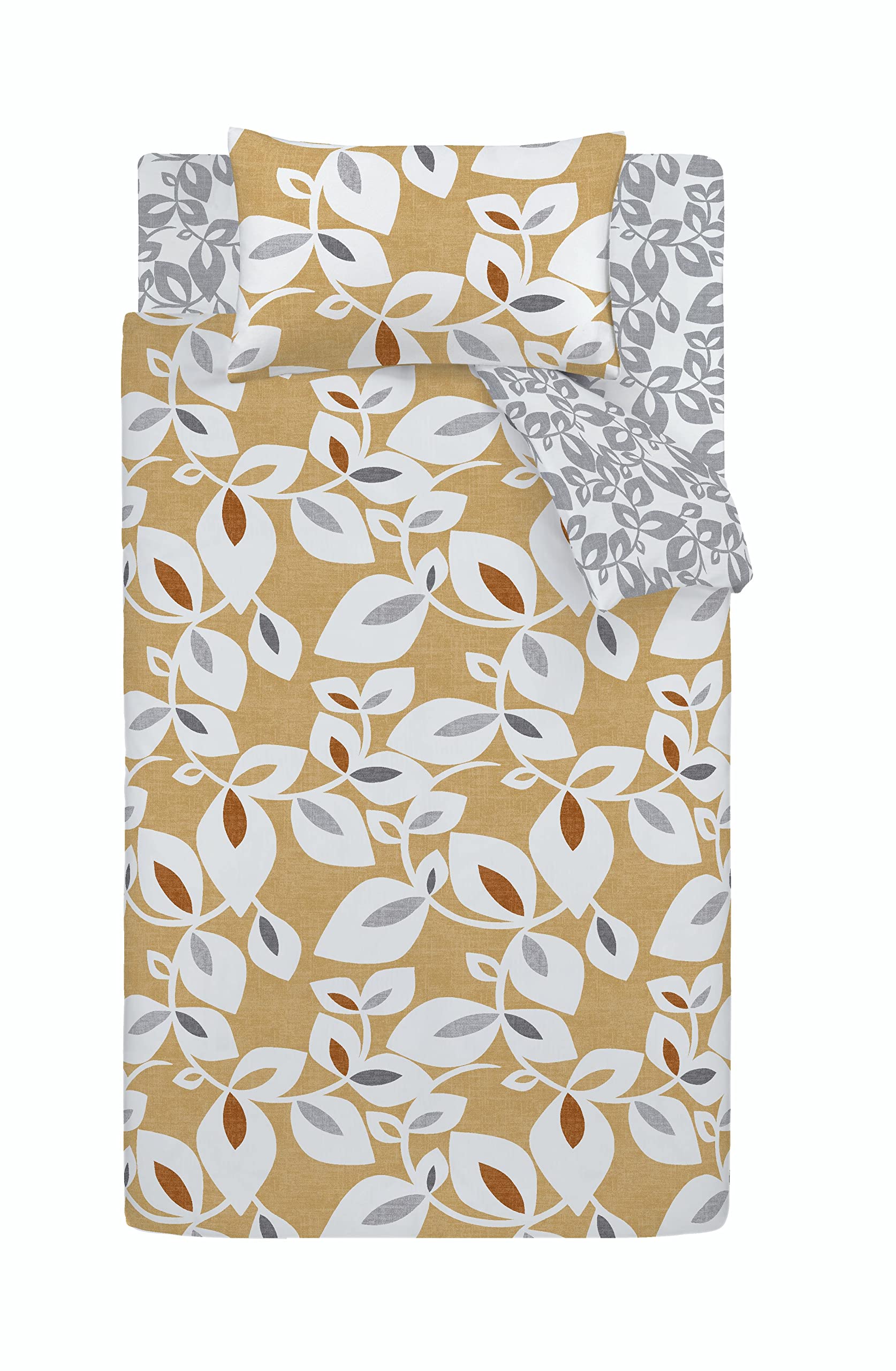 Catherine Lansfield INGA Leaf Gold 135 x 200 + 80 x 80 cm, Yellow, 135x200+80x80 - Image 4