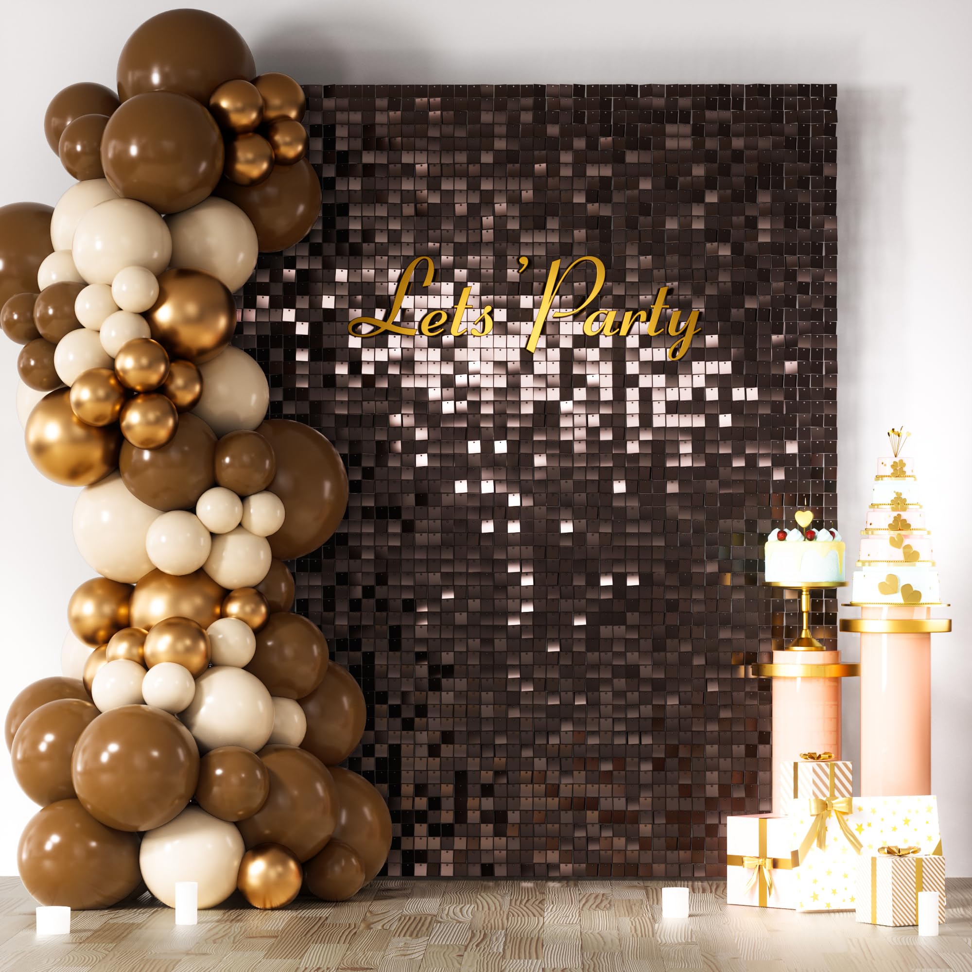 COKAOBE LiteGrid Series Shimmer Wall Backdrop - 24Pcs Dark Brown