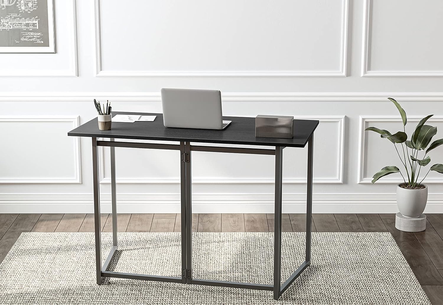 Cubiker 40" Folding Computer Desk,Small Home Office Laptop Work Desk,Study Writing Table,No-Assembly,Foldable and Portable Design,Black