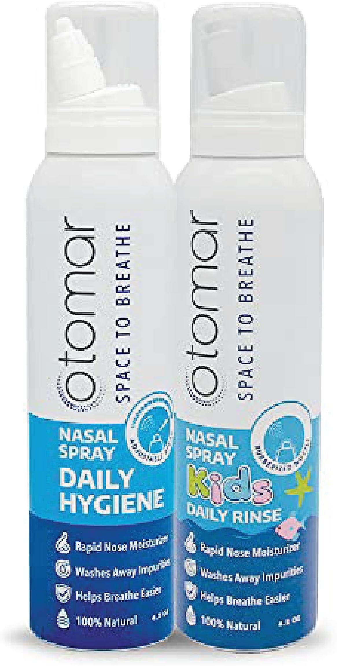 Otomar Family Hygiene Saline Nasal Sprays Bundle, Daily Hygiene Adults & Daily Rinse Kids, Nasal Irrigation Saline Solution, Nasal Wash for Stuffy Nose, Dry Nose and Allergy Relief, 4.2 oz Pack of 2