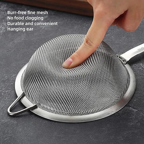 Miniatura 4 de Coladores de malla fina de acero inoxidable 304 para cocina, colador con asa, tamices de tamiz para alimentos, té, arroz, aceite, fideos, frutas,