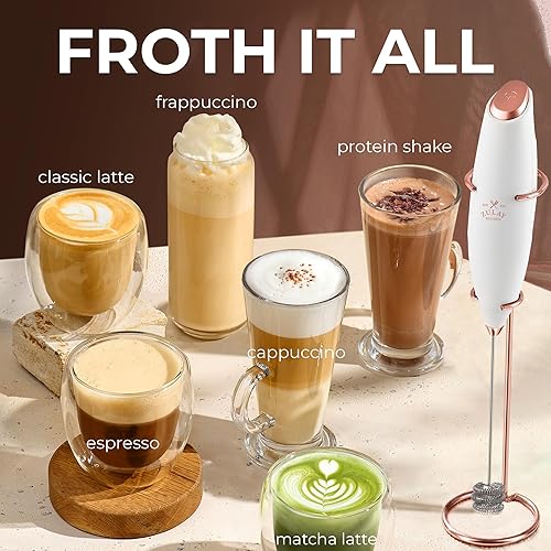 Vista 1060 de Zulay Kitchen - Espumador de leche de mano con pilas AA Duracell: batidora de bebidas resistente para café, latte, capuchino y más, color aurora