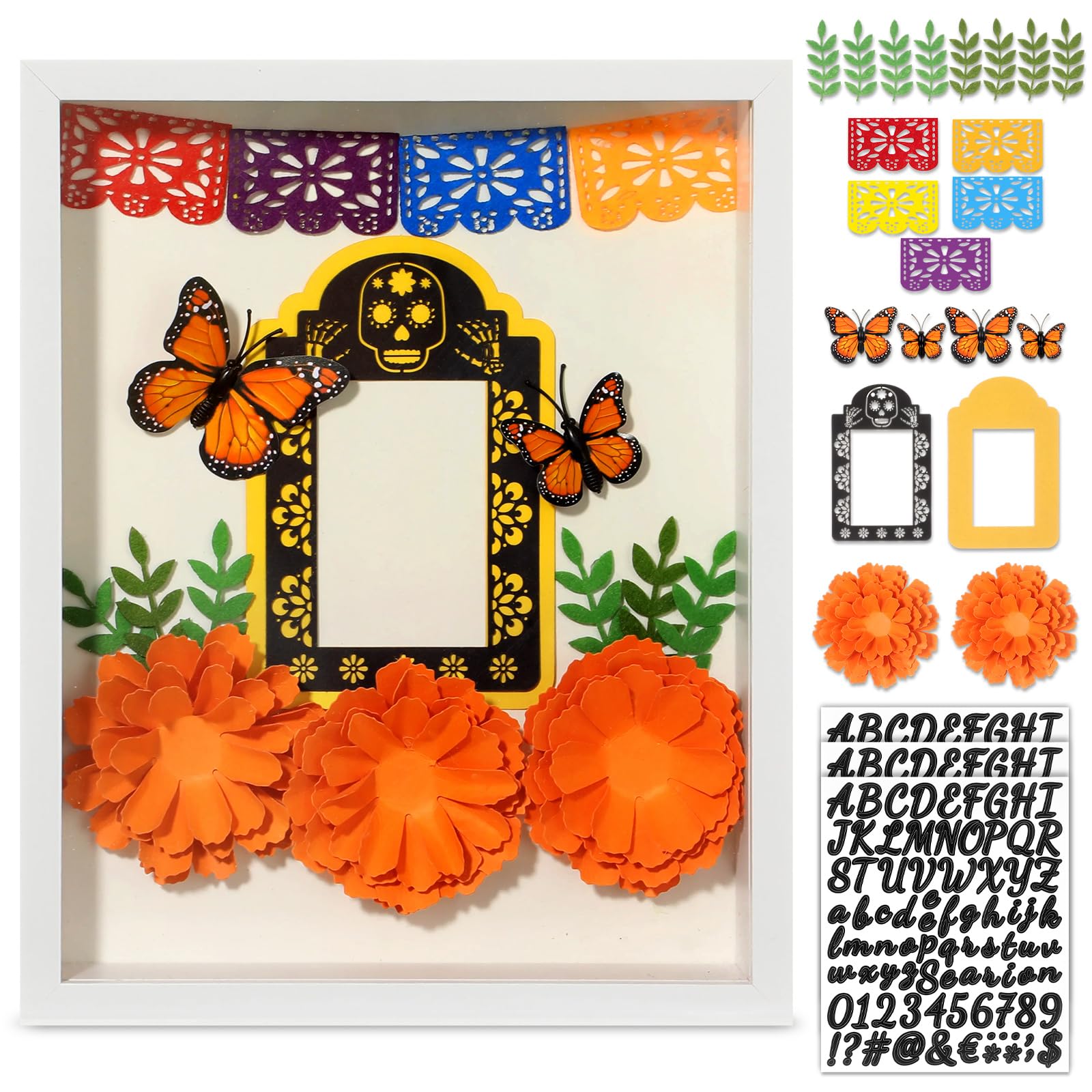 Kit Ofrenda Jour des Morts complet avec fleurs de souci et bannière Picado