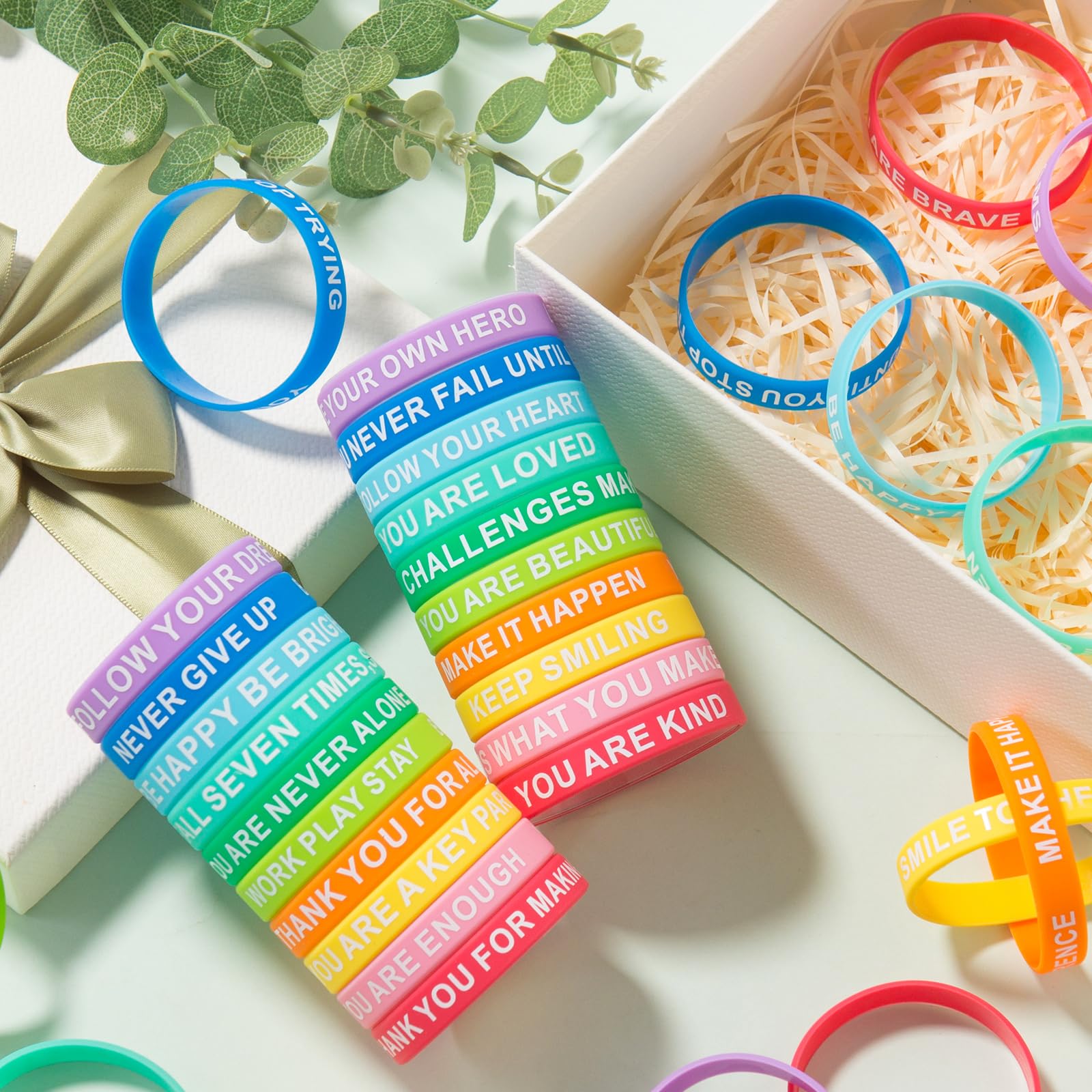 CYCLUSIVE 100 Pieces Inspirational Wristbands Colorful Inspirational Rubber Bracelets Back to School Party Classroom Prizes/Gifts For Students Motivational Quote