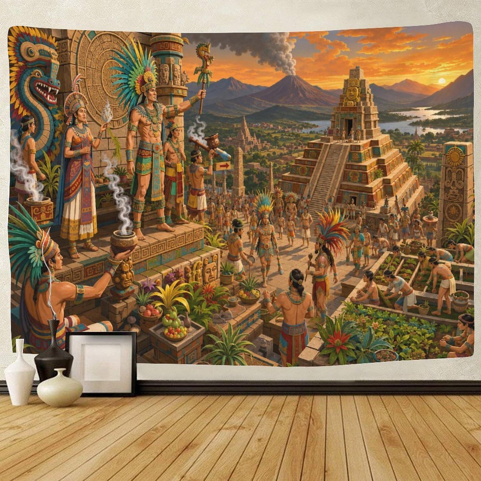 GPMNBCXZK Ancient Aztec Wall Hanging Decor Wall Art Decor 3D Print Tapestry Mayan Pyramids Tapestries Poster Home Decoration Bedroom College Dorm 70cmx100cm