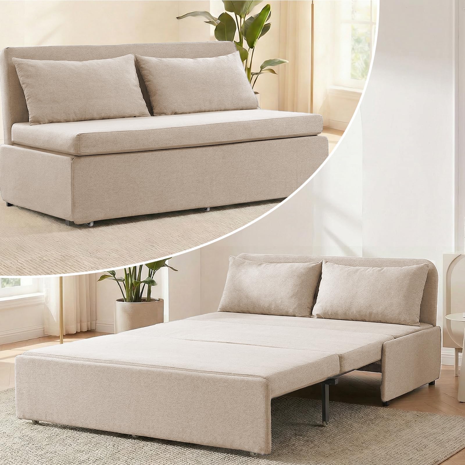 CECER 64 inch Pull Out Couch Bed Queen for Small Space