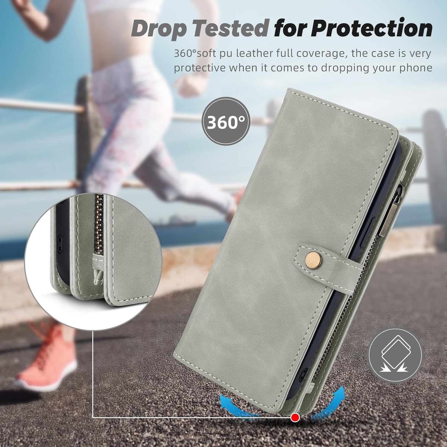 TwoHead for iPhone 12 Pro Max Wallet Case with Card Holder,Detachable Magnetic 12 Pro Max Phone Case, PU Leather Shockproof Protective Cover Wallet for Women/Men,6.7IN,Gray