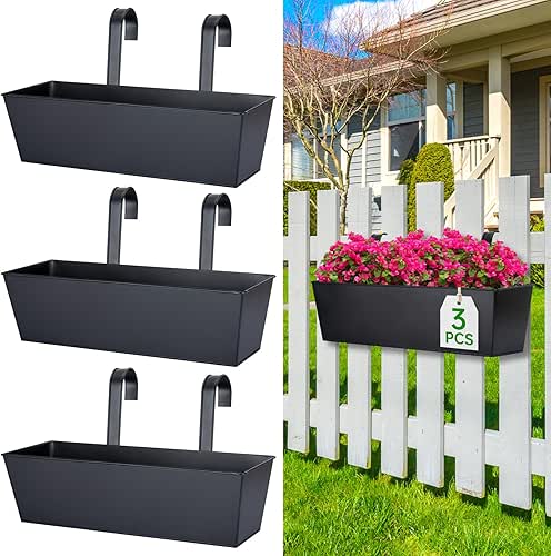 OGIMA 16-Inch Railing Planter Box, 3 Pack Large Hanging Planters