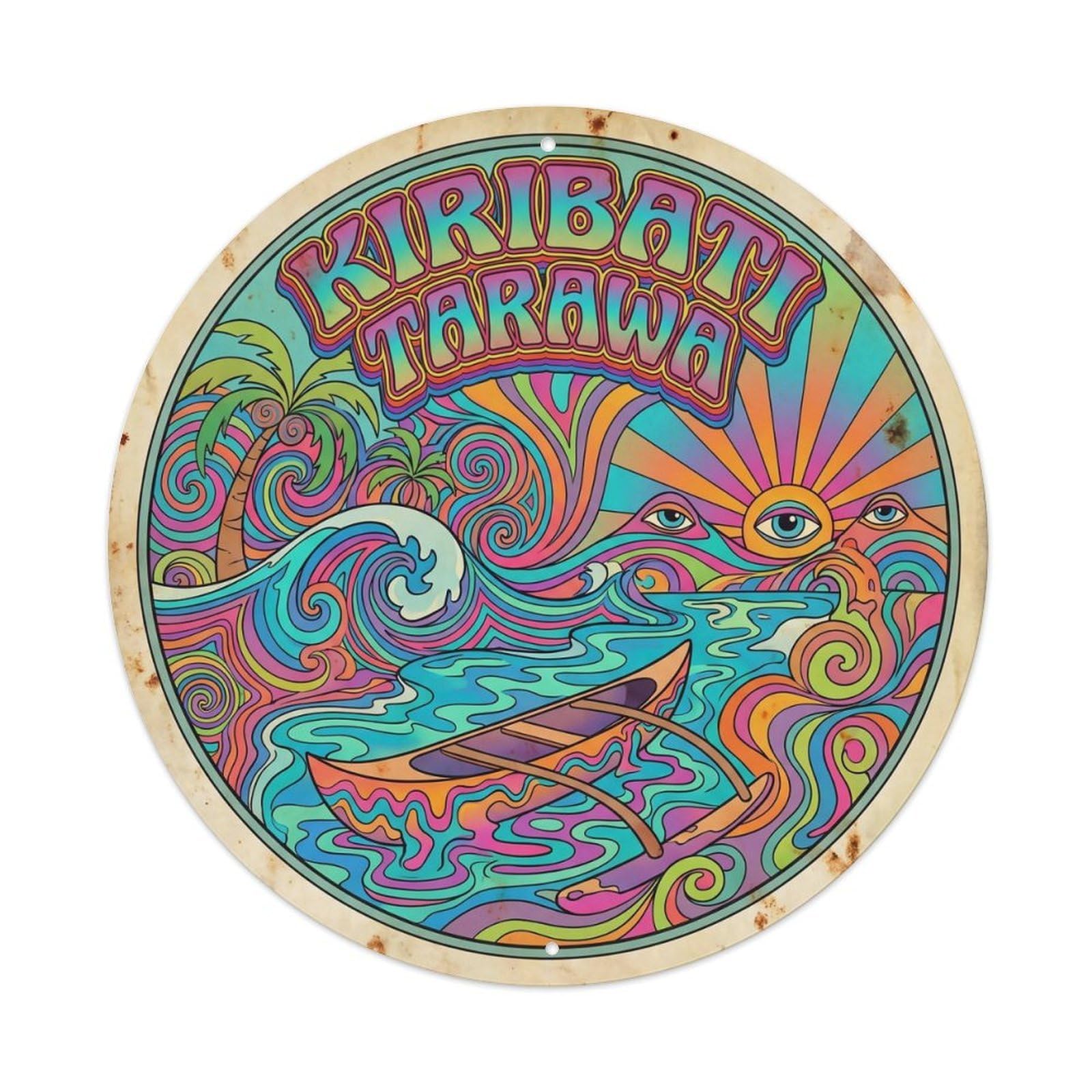 Odgynaw 8X8inch(20X20cm) Kiribati Tarawa Beach Ocean Coast Island Resort Metal Tin Sign