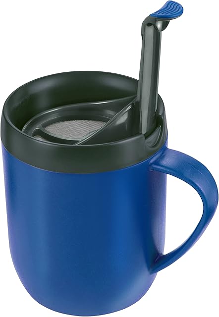 Zyliss E990003 Hot Mug Cafetiere, Plastic/Silicone, Blue, Coffee Travel Mug/Insulated Coffee Mug/Filter For Ground Coffee/Mug With Lid/Camping Mug, Dishwasher Safe, 5 Year Guarantee