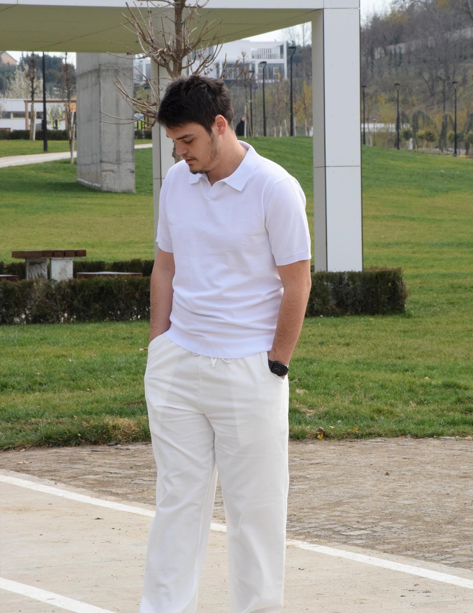 COOFANDY Polo da uomo in maglia con scollo a V, maniche corte, polo elasticizzata casual da golf