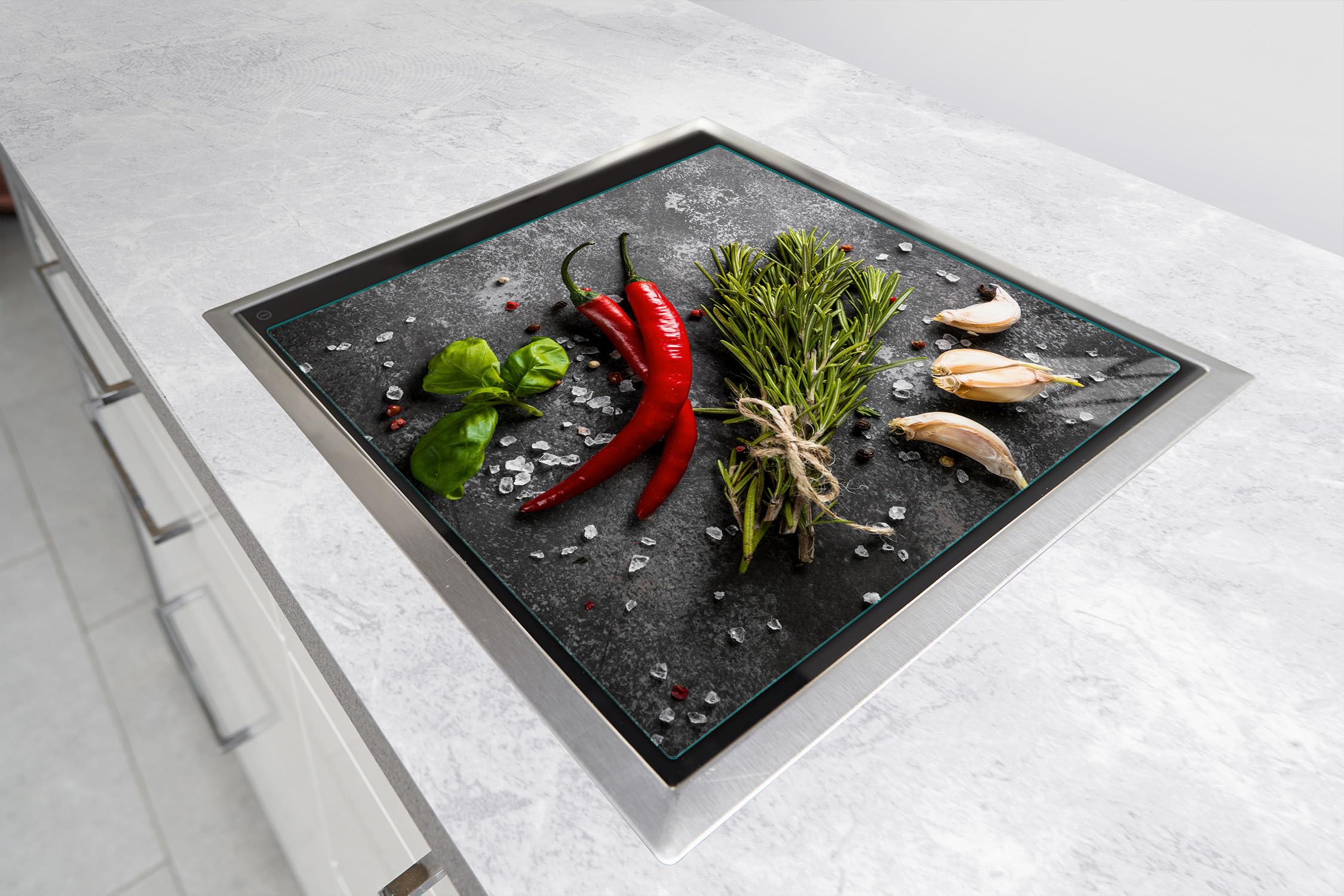 TMK ArtDeko Szklana płyta ochronna na kuchenkę 50x52 cm, szklana deska do krojenia, szklany panel do kuchni, Papryka