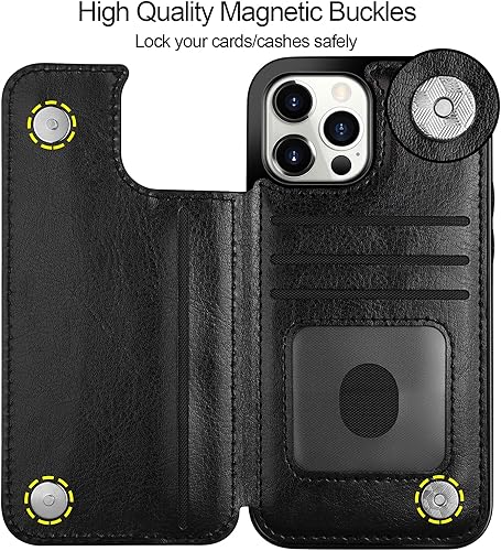 Miniatura 4 de HianDier Funda tipo cartera compatible con iPhone 13 Pro MAX 5G de 6.7 pulgadas, delgada funda protectora con ranura para tarjeta de crédito, funda