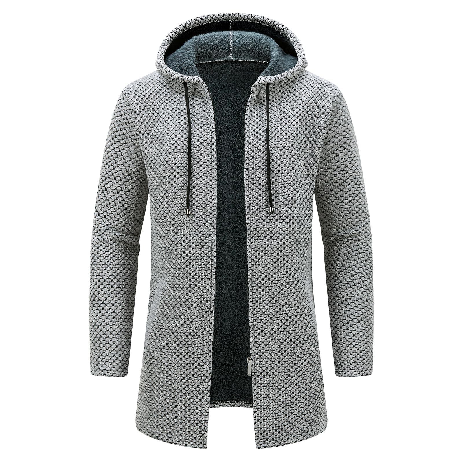 KUDORO Strickjacke Herren Cardigan Lang Trachtenjacke Kapuze mit Kapuze