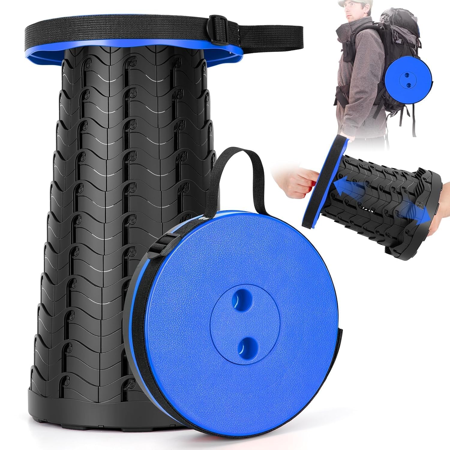 Telescopic Folding Stool – Adjustable, Foldable, Lightweight for Camping, Outdoor, Travel, Office, Home – Heavy Duty Plastic Stool – Blue Round – Rainbow Color, 1 Pc-image-8