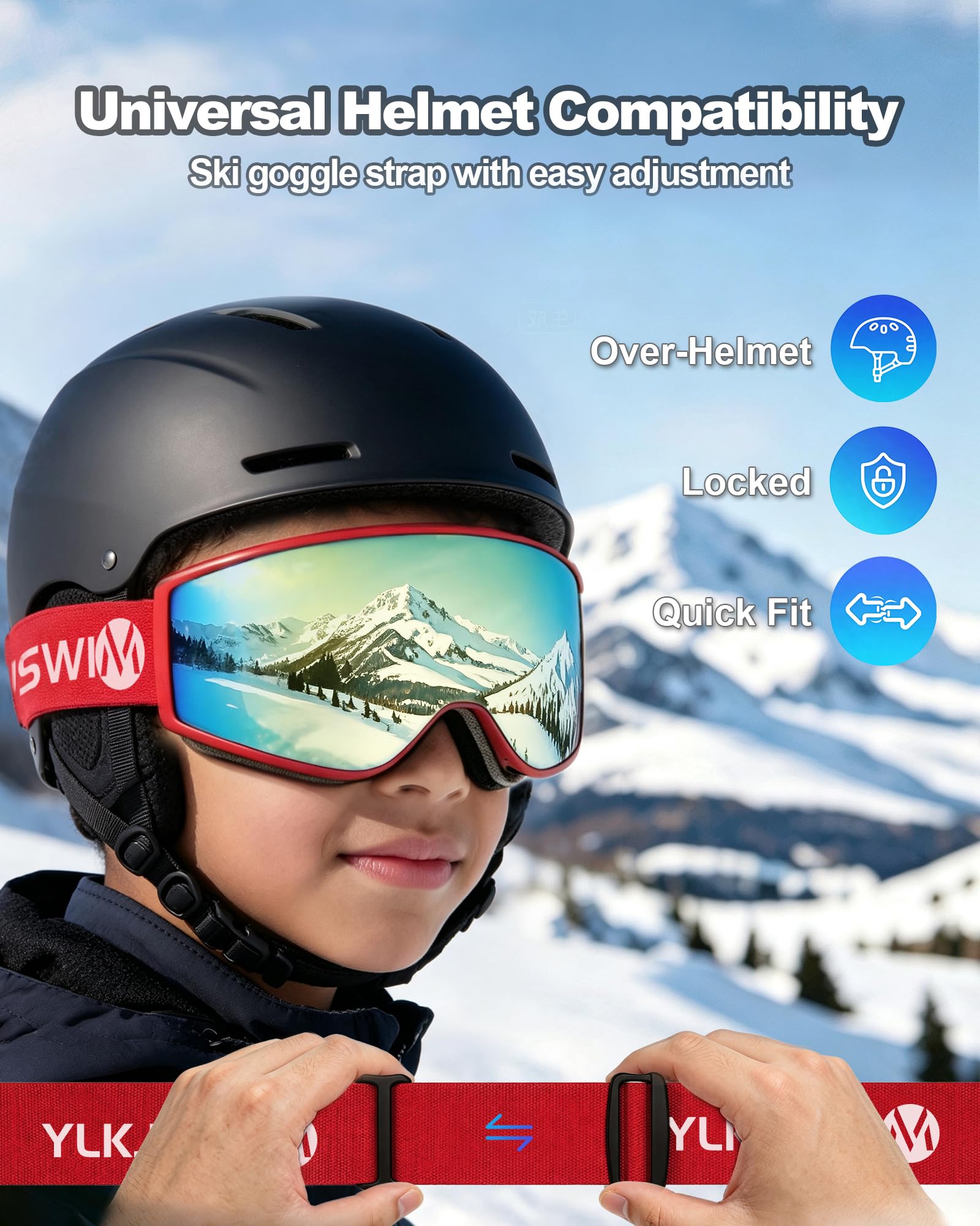 Gogle narciarskie dla dzieci, dwuwarstwowe soczewki, przeciwmgielne i odporne na zarysowania, 100% ochrona przed promieniowaniem UV, gogle snowboardowe dla chłopców i dziewcząt, skutery