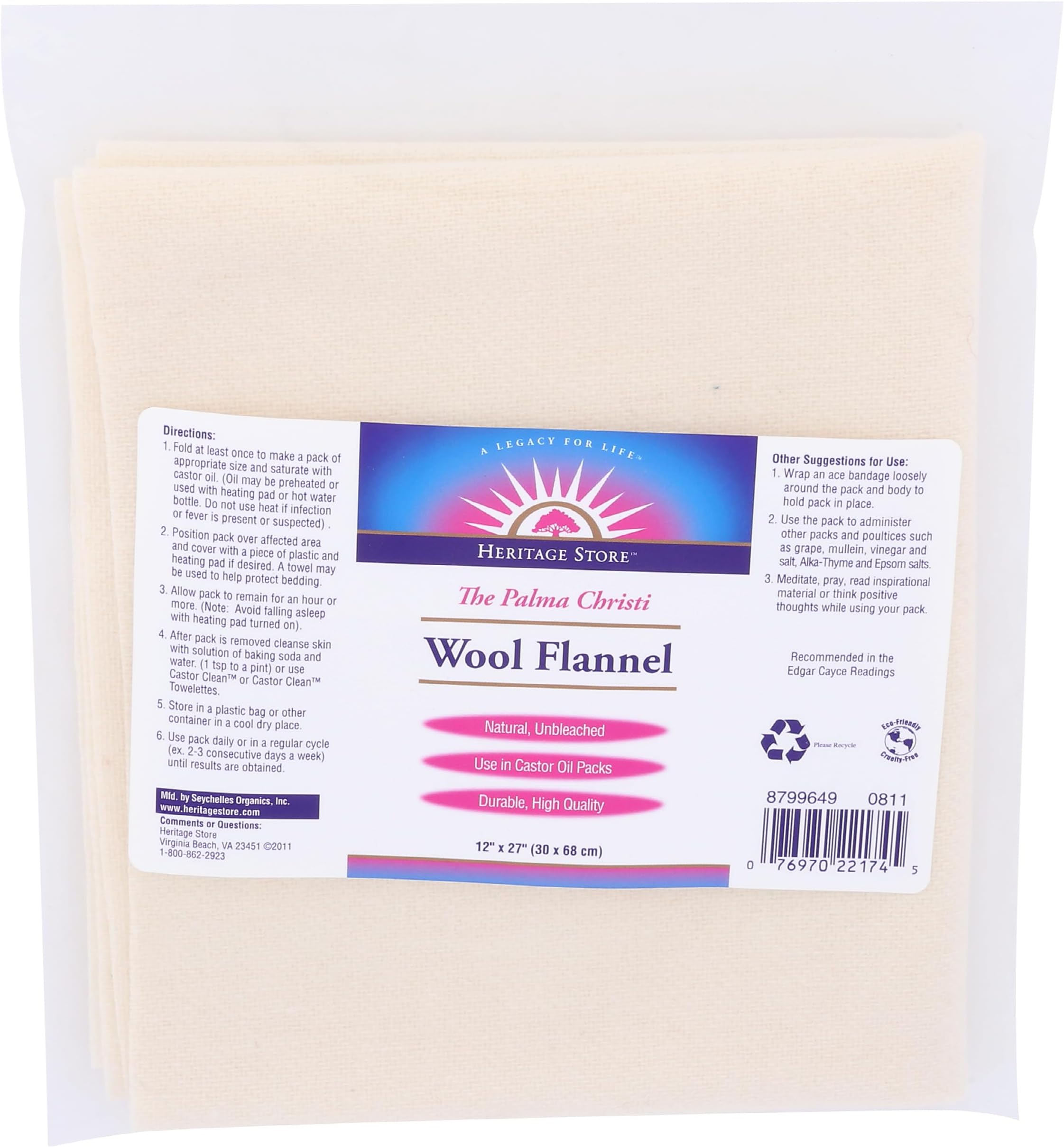 Heritage Products Wool Flannel, Palma Christi, 1 flannel 12" X 27"