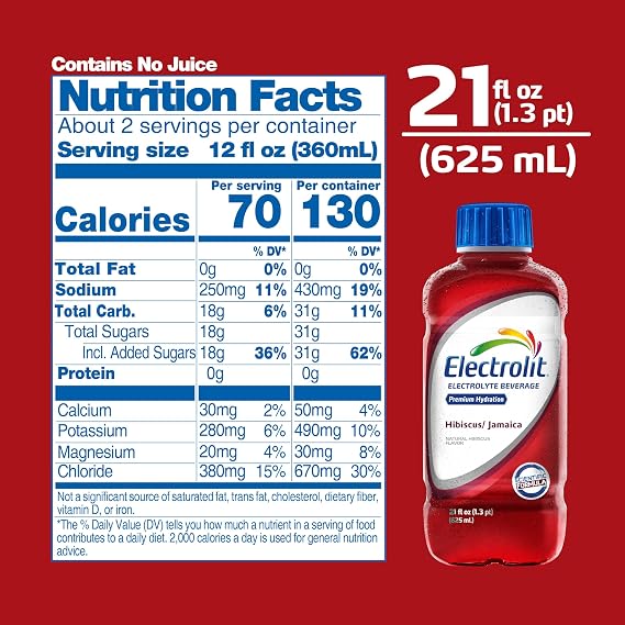 Electrolit Hydration Electrolyte Drinks, Sports Beverages with Electrolytes, Magnesium, Calcium & Potassium, Recovery Drink for Post Workout, 12 Pack (Hibiscus/Jamaica)