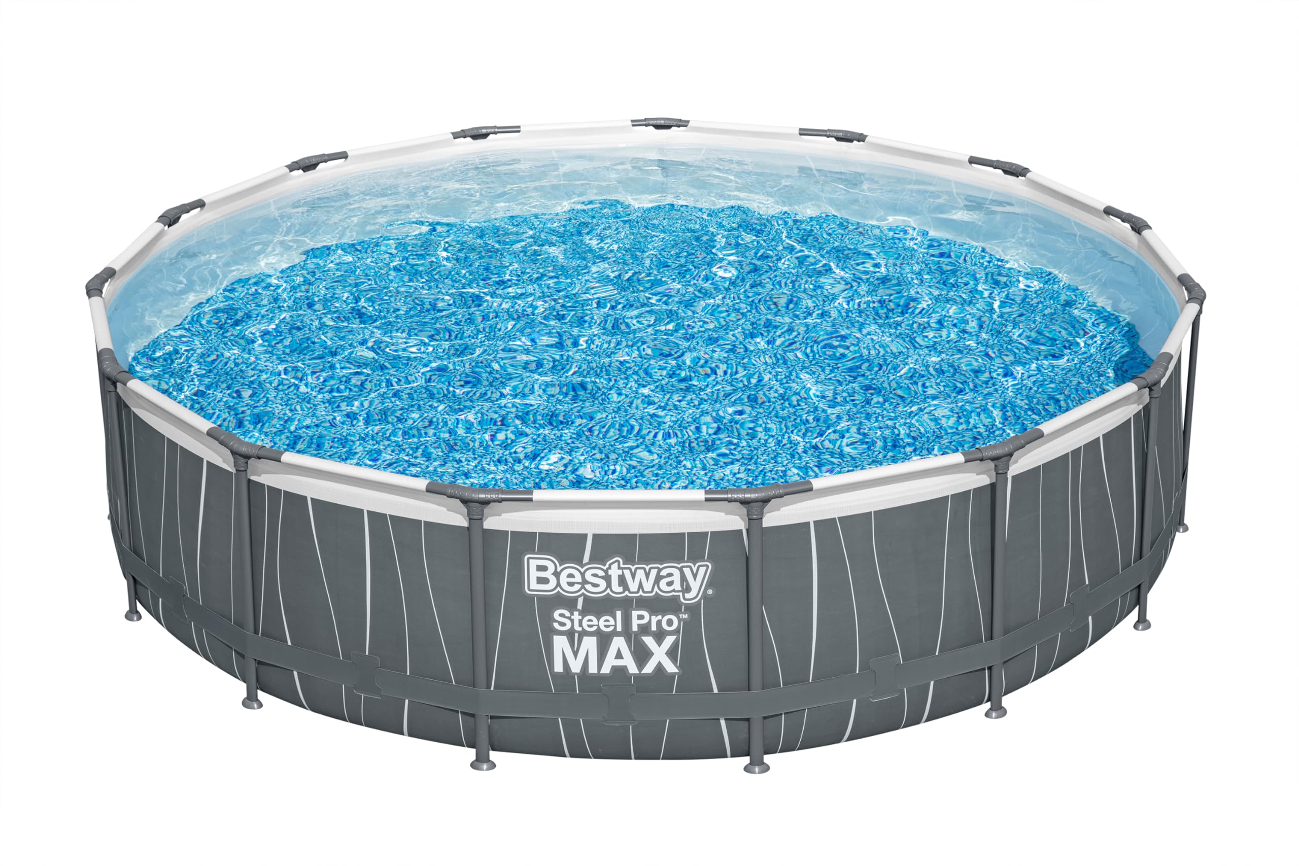 BESTWAY Steel Pro Max Rohr-Aufstellpool-Set 457 x 107 cm rund (mit Kartuschenfilter, Leiter, Abdeckung, LED-Licht)