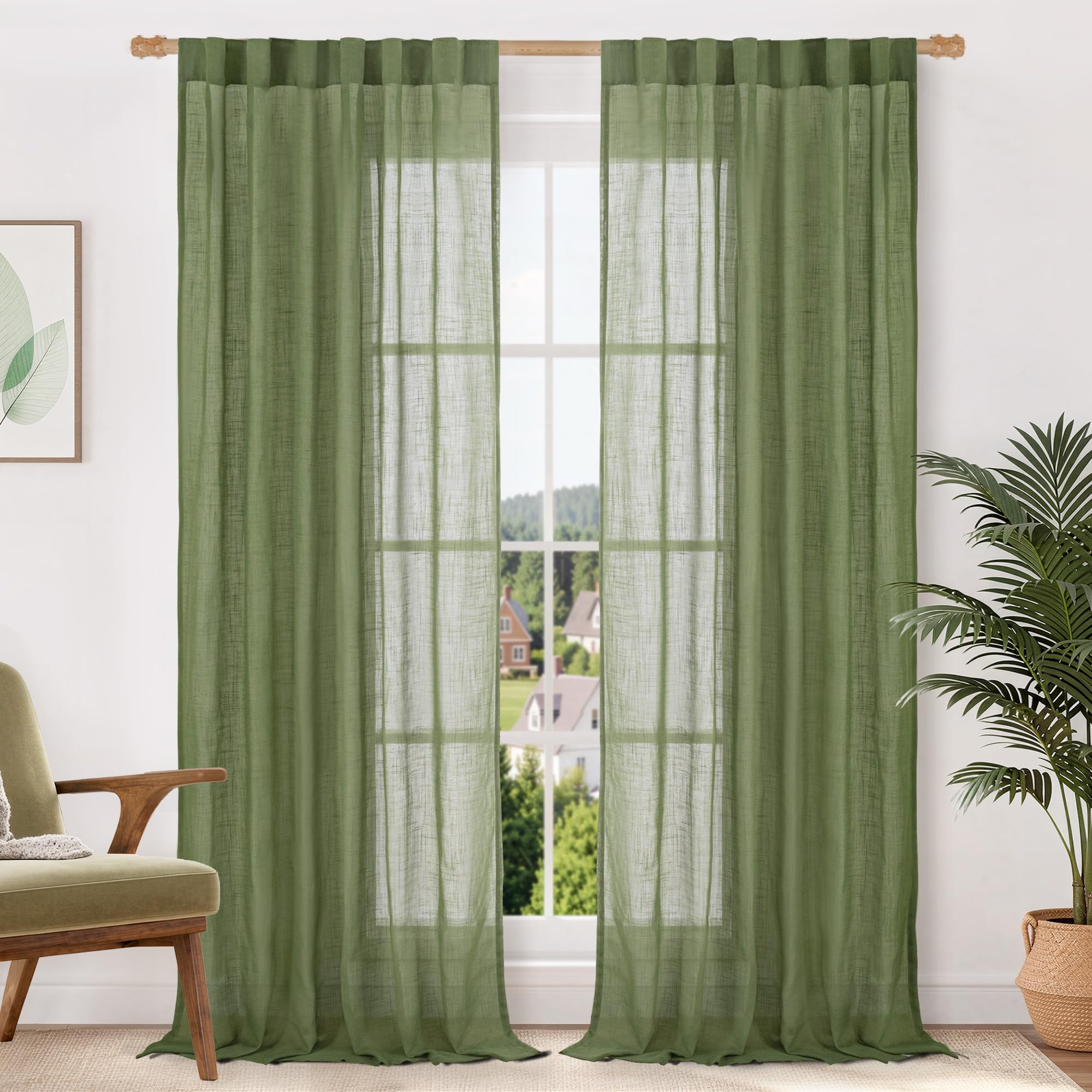 LAMIT Natural Linen Semi Sheer Curtains 84 Inches Long 2 Panels, Living Room Linen Textured Light Filtering Drapes Back Tab and Rod Pocket Neutral Window Panels for Bedroom/Sliding Door, 52 x 84 Inch — view 45