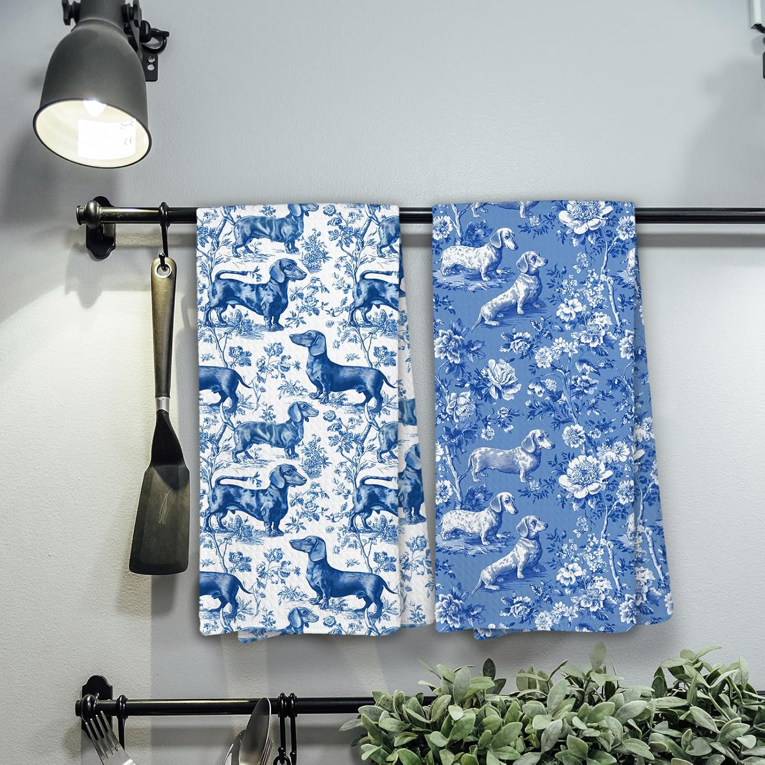 Blue and White Chinoiserie Dachshund Flower Kitchen Towels,Dachshund Weiner Dog Lover Gifts for Women Mom Dish Towels,Botanical Weiner Dog Hand Towel Decorative Set Home & Kitchen - Image 4