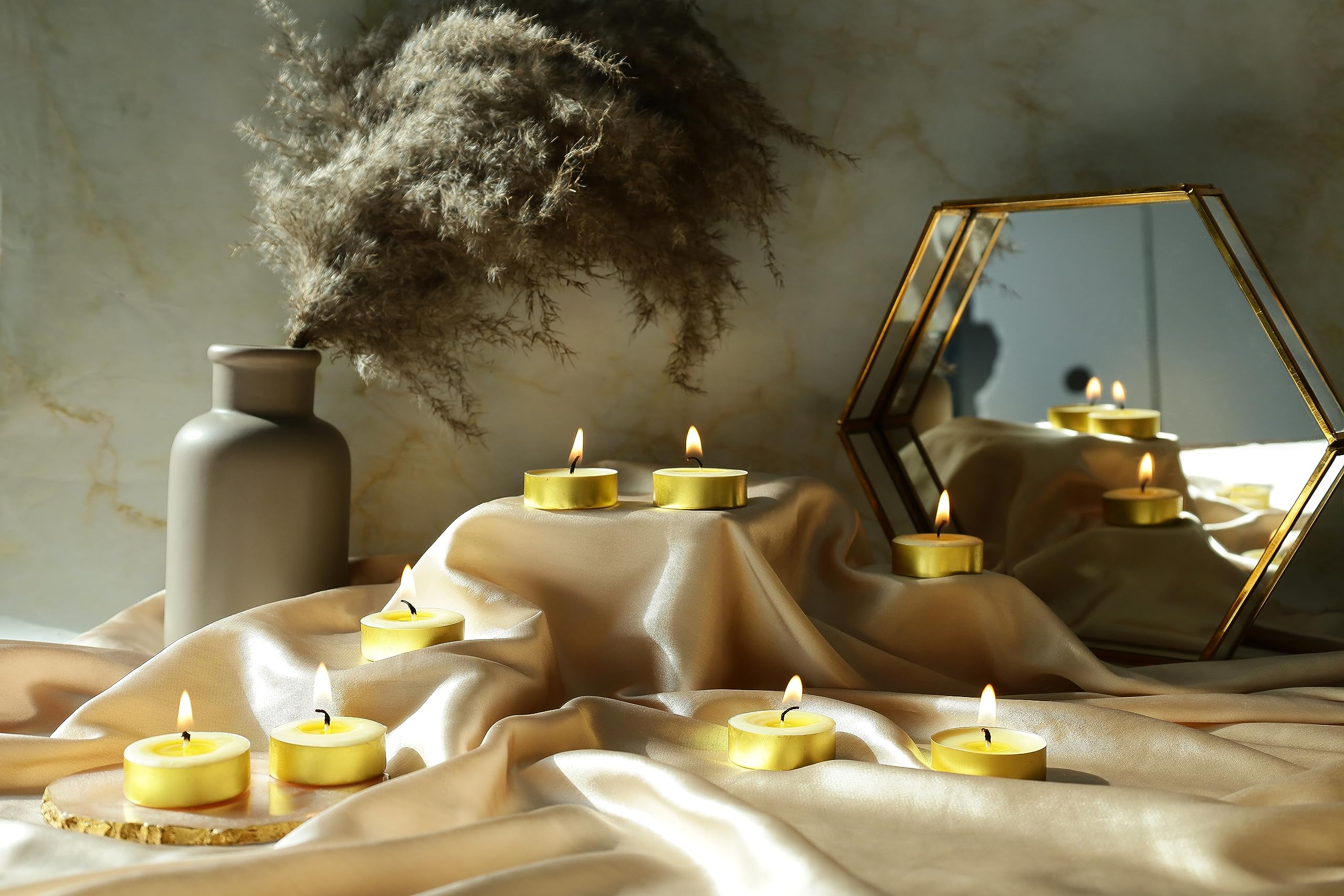 Welburn Veda&Co™ Confezione da 50 candele tealight al burro di burro di burro di burro chiarificato, fino a 4 ore di combustione, candele al burro chiarificato, senza paraffina, per meditazione