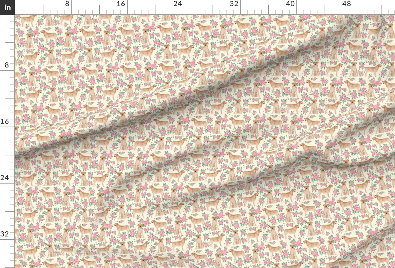 Spoonflower Fabric - Yellow Labrador Retriever Florals Rose Cream Lab Pet Friendly Dog Printed on Upholstery Velvet Fabric Fat Quarter - Upholstery Home Decor Bottomweight Apparel