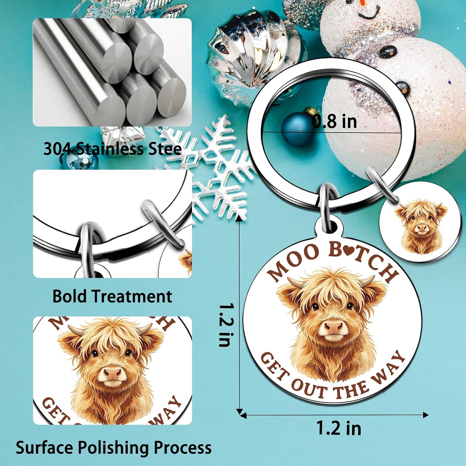 Funny Highland Cow Keychain for Women Cute Animal Keyring Cow Lover Gifts