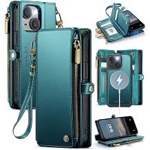 Defencase for iPhone 13 Phone Case Wallet Compatible with Magsafe, Green | Magnetic Detachable, Drop-Proof Protective Wallet Cases Cover, with RFID Bolcking Card Holder, Zipper Strap, Soft PU Leather