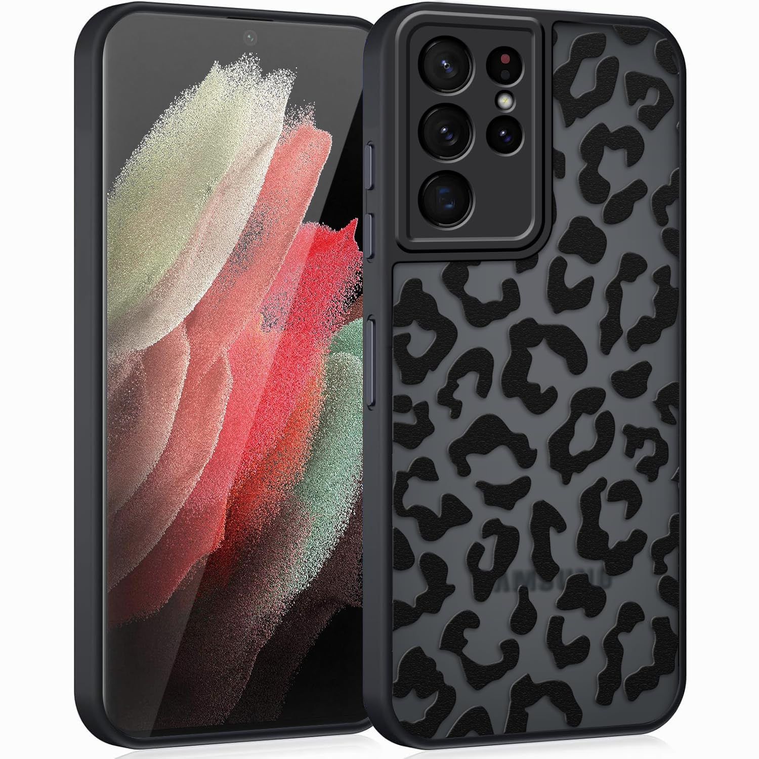 Coqinen Handyhülle für Xiaomi Redmi Note 14 Pro 5G Hülle, Matt Transluzente Case mit Stilvolle Leopard Muster, Silikon Aesthetic Schutzhülle mit Kratzfeste PC Rückseite + TPU Bumper - Schwarz