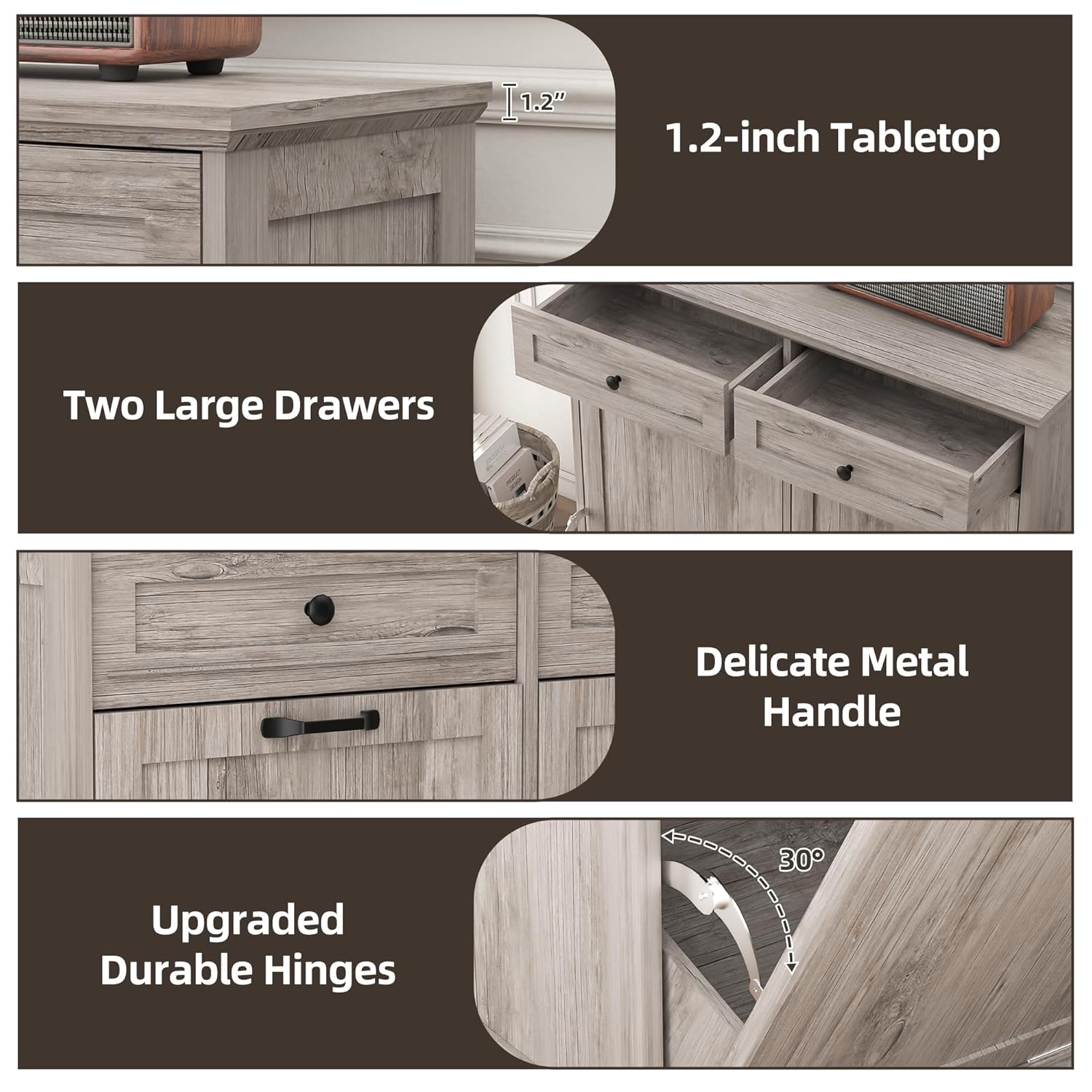 Spurgehom Double Tilt Out Trash Cabinet with 2x13 Gallon Trash Can Storage, Freestanding Kitchen Trash Can Cabinet with Hideaway Drawers Pet Proof for Kitchen,Grey