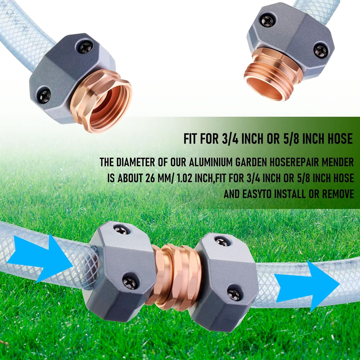 NEROSUN Garden Hose Repair Kit, 3 Sets Zinc and Aluminum Hose End Mender, Male and Female Water Hose Repair Fittings, Fit 5/8" and 3/4" Garden Hose Connector : Patio, Lawn & Garden