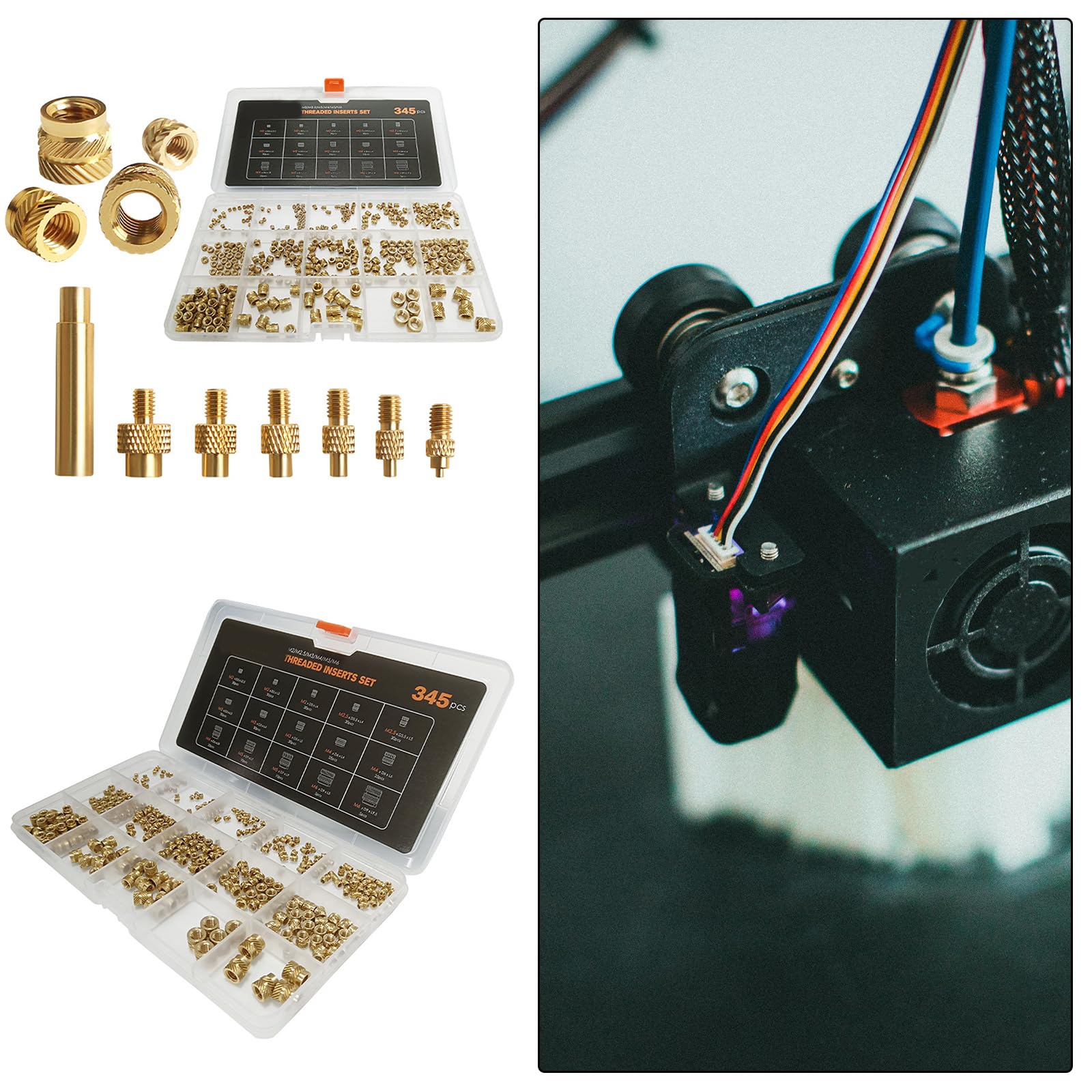 Set di dadi in ottone con inserto termico in diverse misure, con punte per saldatore da 2 a 8 punte in ottone, per un totale di 345 accessori per saldatura