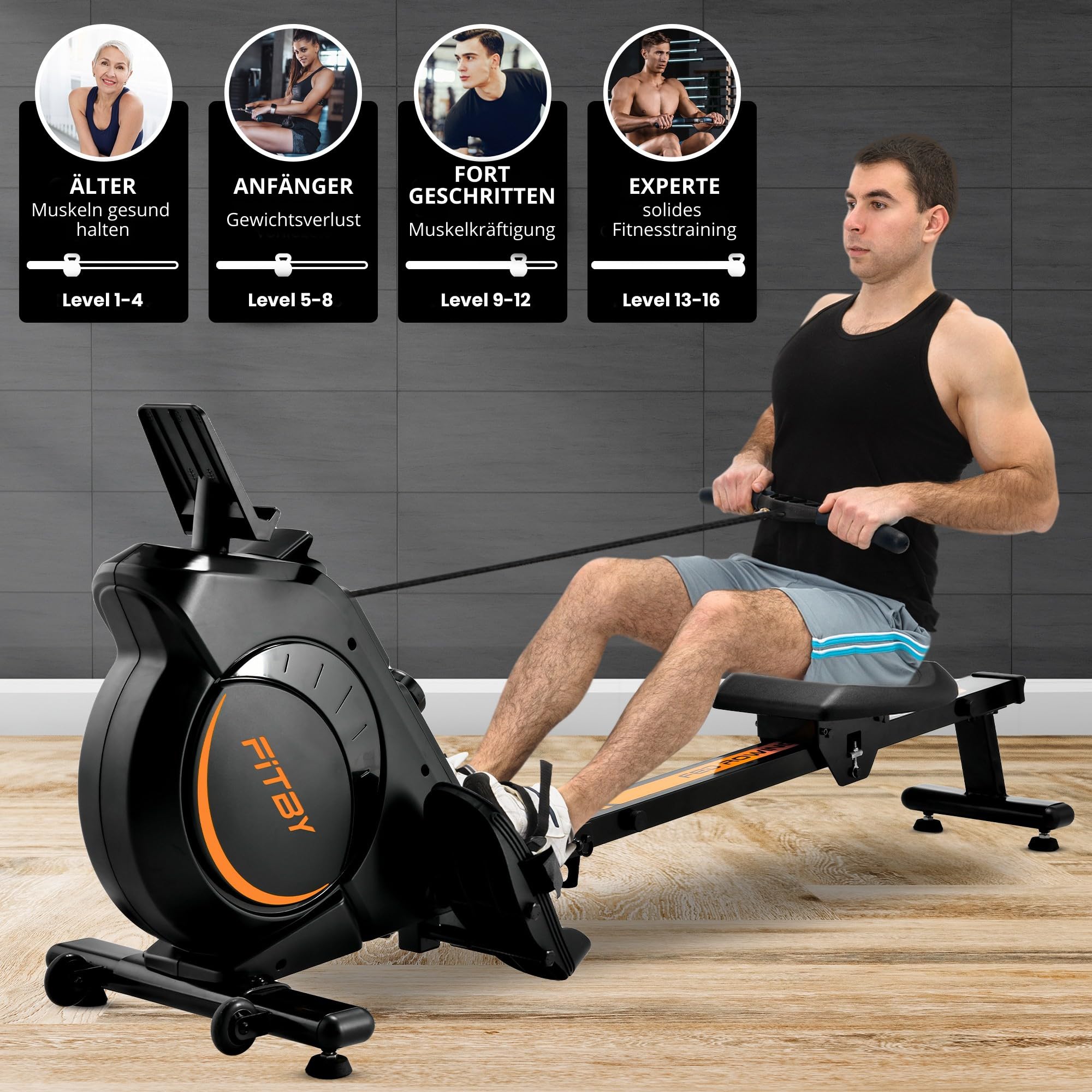 Magnet-Rudergerät Für Das Heim-Fitnessstudio – Klappbares Trainingsgerät Mit 350-Pfund-Belastbarkeit Und LCD-Monitor | 16 Einstellbare Stufen Für Cardio-Training – Schwarz