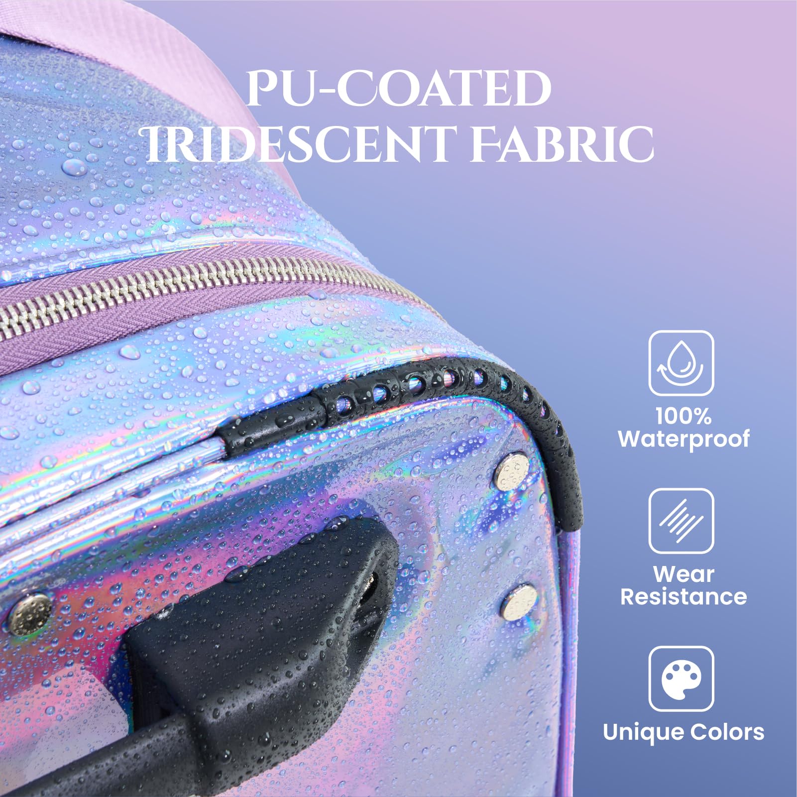 Fanwoli Tanztasche mit Kleiderständer, Prism-Glowing-Kollektion, wasserdicht, schillernder Stoff, ideale Wettkampftasche für Tänzer, Cheerleader, kleine Prinzessin, 58,4 cm, Meerjungfrau Seablue, 23