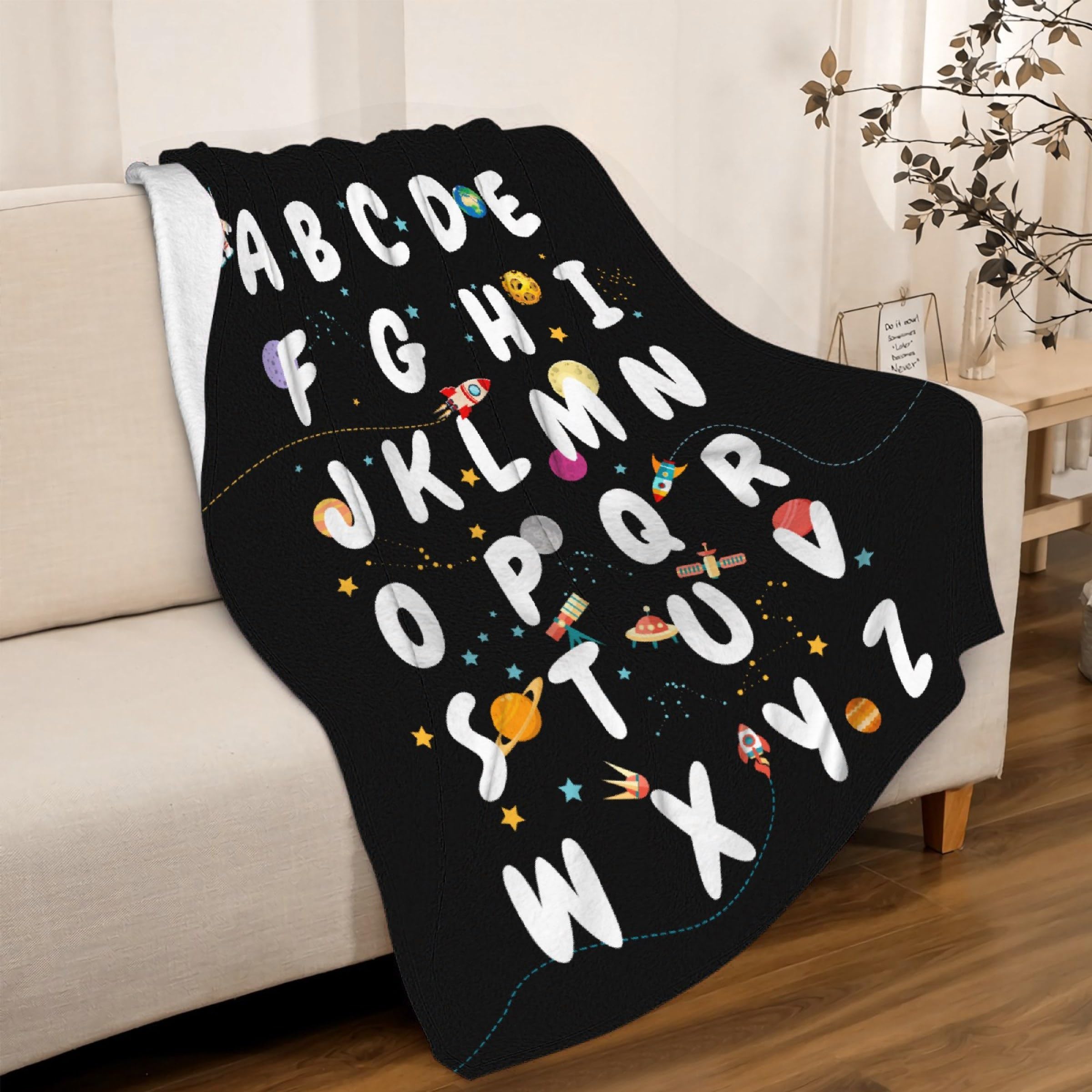 Space Alphabet Blanket Gifts Super Soft Lightweight Flannel Blankets Throw for Kids, Adult, Suitable for Couch, Sofa, Bed, Camping, Travel All Seasons 30