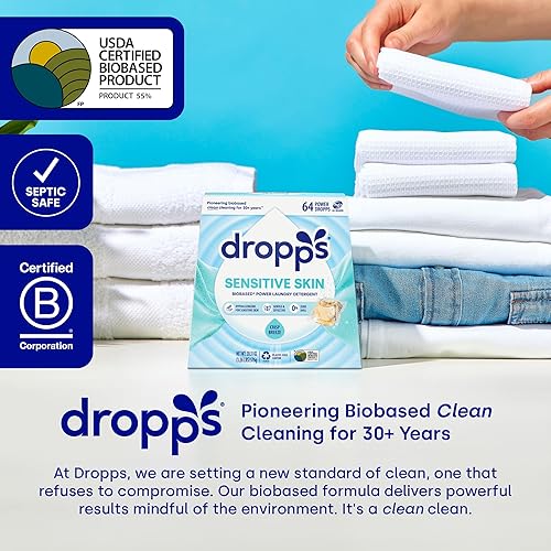 Miniatura 6 de Dropps Cápsulas de detergente para ropa para pieles sensibles aire fresco  160 unidades  Libre de tintes  HE  Seguro y suave  Alimentado por