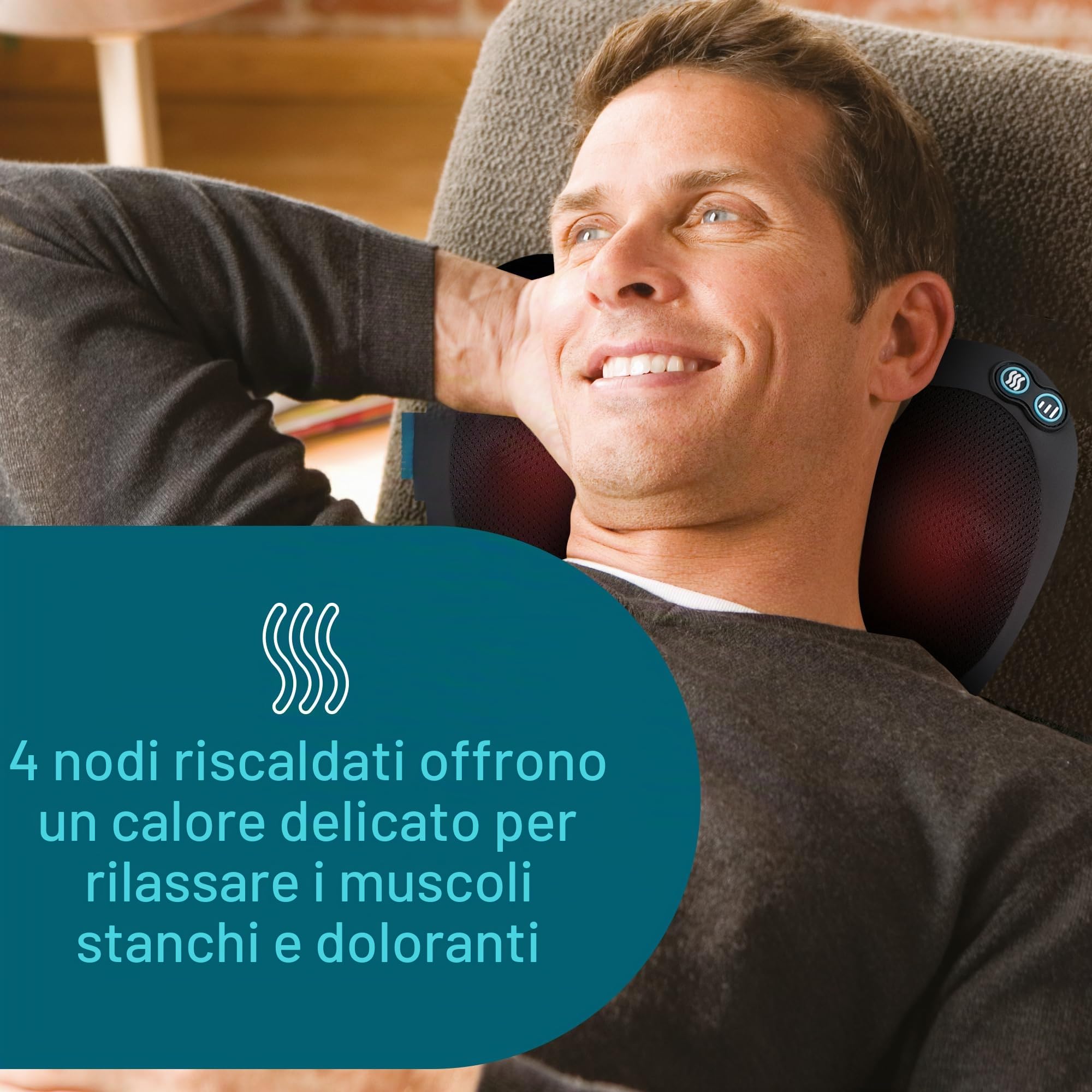HoMedics Cuscino Massaggiante Shiatsu Riscaldato – Massaggiatore per Schiena, Collo e Spalle con Massaggio Profondo dei Tessuti, 4 Nodi Rotanti, 2 Direzioni, Cuscino Massaggiante Riscaldato