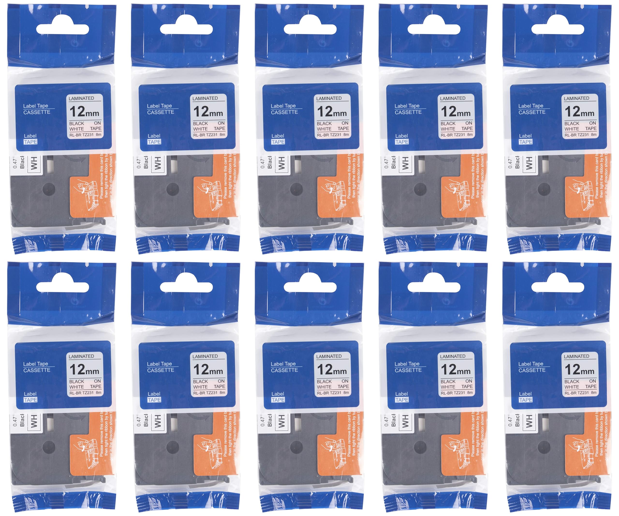 Compatible for Brother TZ Label Tape Black On White (Compatible TZ 231 12MM) (Pack of 10)