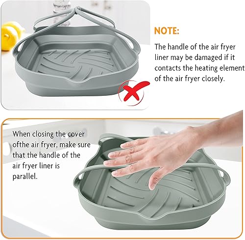 Miniatura 7 de Paquete de 2 forros de silicona para freidora de aire de 7.9 pulgadas, olla de silicona plegable con asas largas, práctica bandeja de respaldo