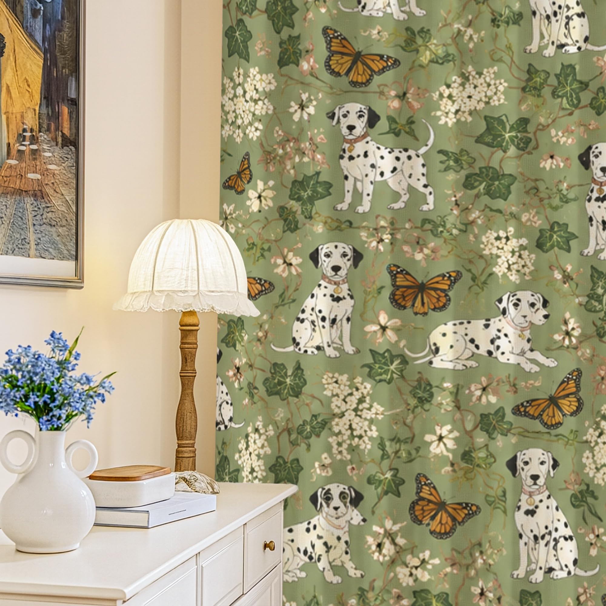 Rideaux occultants vert printemps 132x241 cm pour chambre