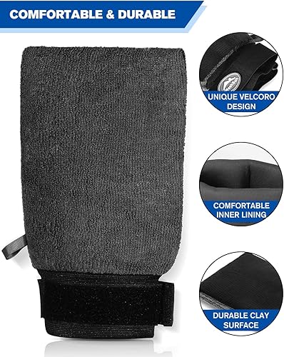 Miniatura 3 de Paquete de 2 manoplas de arcilla, guantes de arcilla para detalles de automóvil con correa elástica Veicer0, manoplas de arcilla para detalles