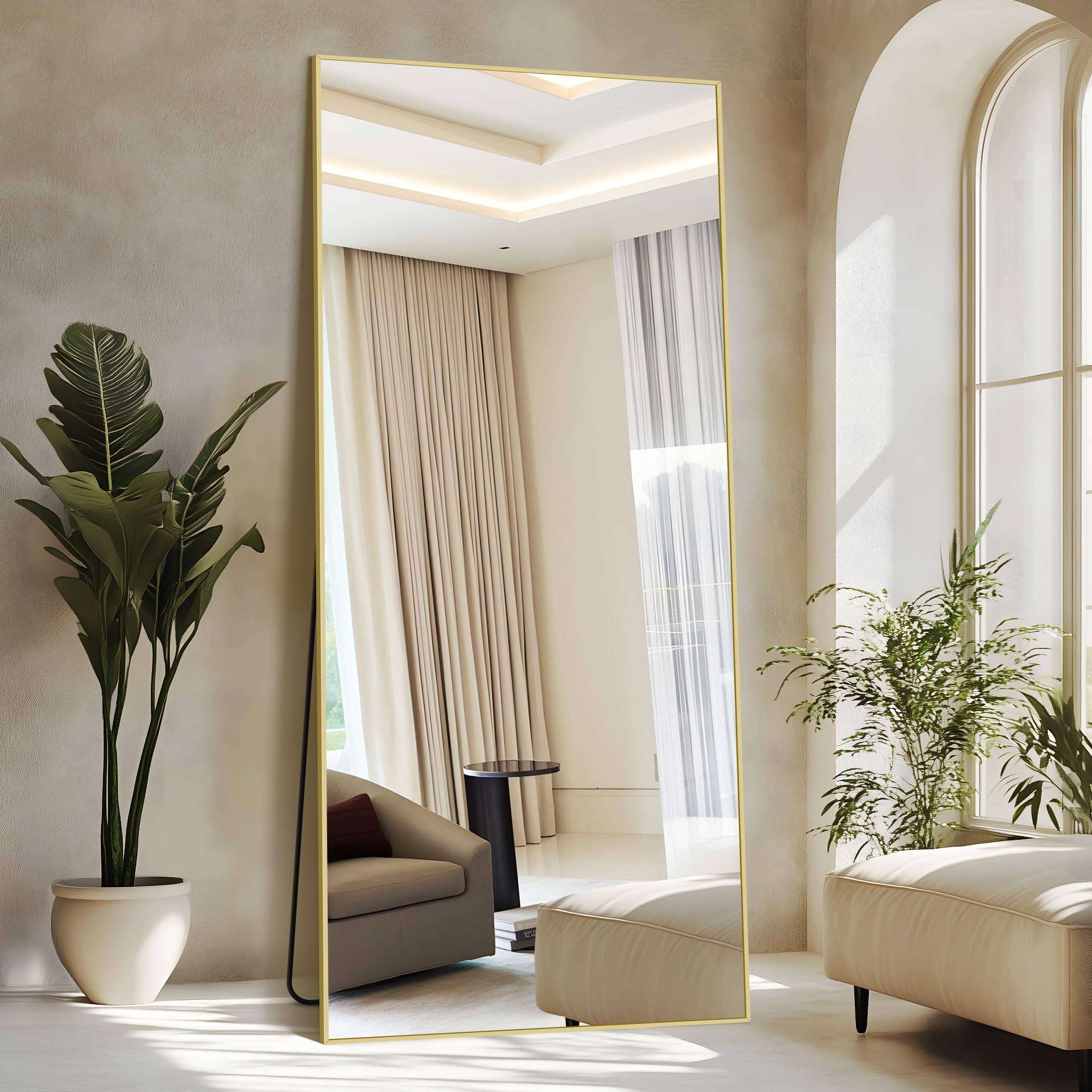 Specchio da Terra, 192 x 85 cm Specchio Rettangolare con Cornice in Alluminio Oro per Bagno, Camera da Letto, Ingresso e Corridoio