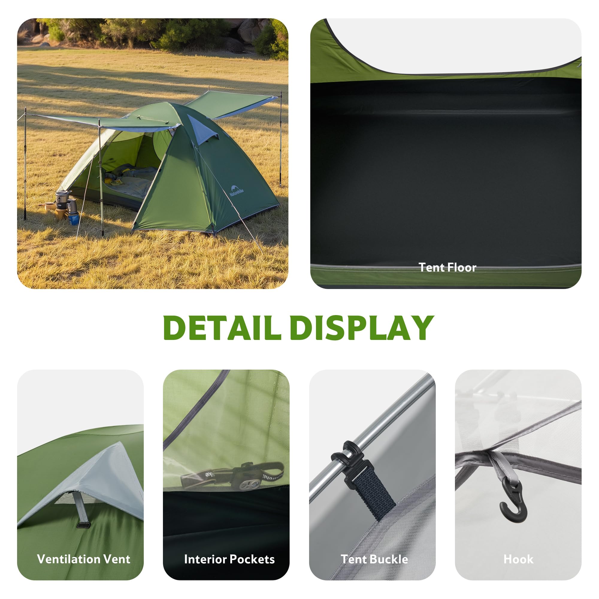 Naturehike Bleik Ultraleichtes Kuppelzelt 2-3 Personen zelte mit 2 Zeltvorräume für Camping, Trekking & Fahrradtouren