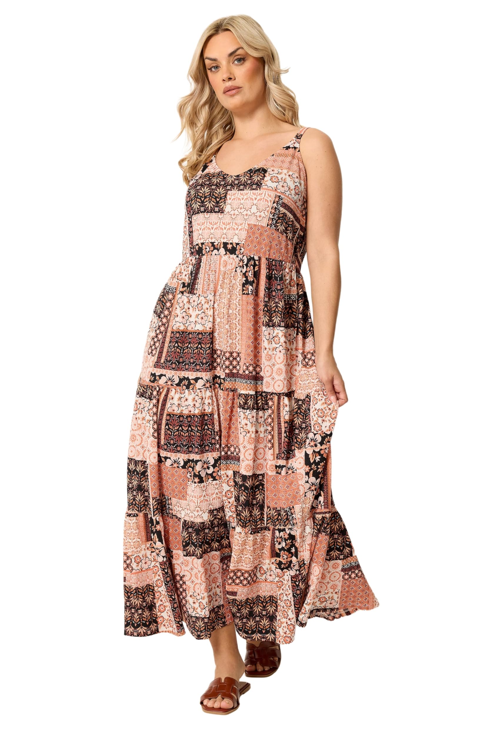 Yours Women's Orange Printed Tiered Maxi Dress In Size 16