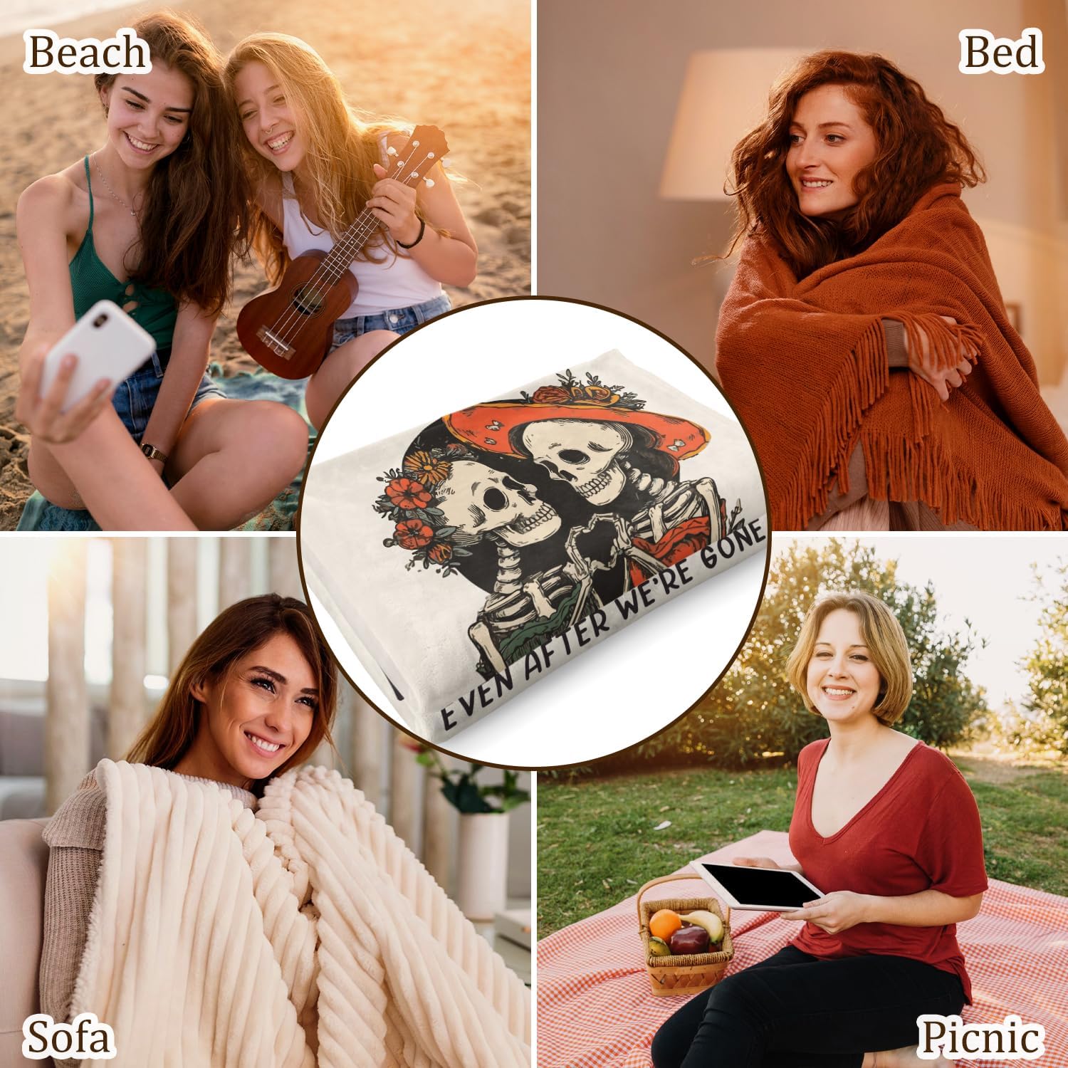 Galentines Day Friend Gifts for Women Best Friend Blanket Best Friend Birthday Gifts for Women Bestie BFF Soul Sister Graduation Present for Woman Helloween- To My Friends Skull Blanket 60"x50" - Image 7