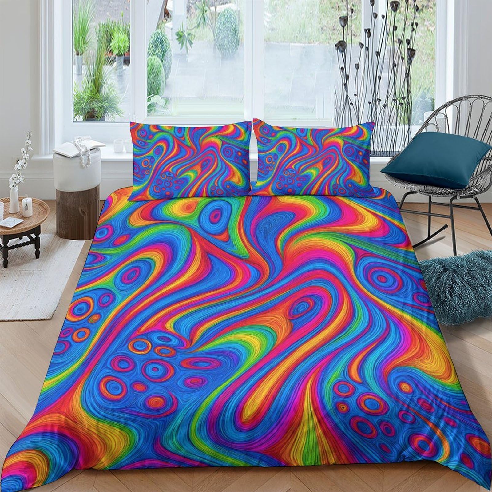 Ctjqhvkz Style-1 3D Printed Psychedelic Swirl Fitted Sheet Microfiber Soft Colorful Abstract Bed Cover For Bedroom Guest Room Decor Single（135X200cm）