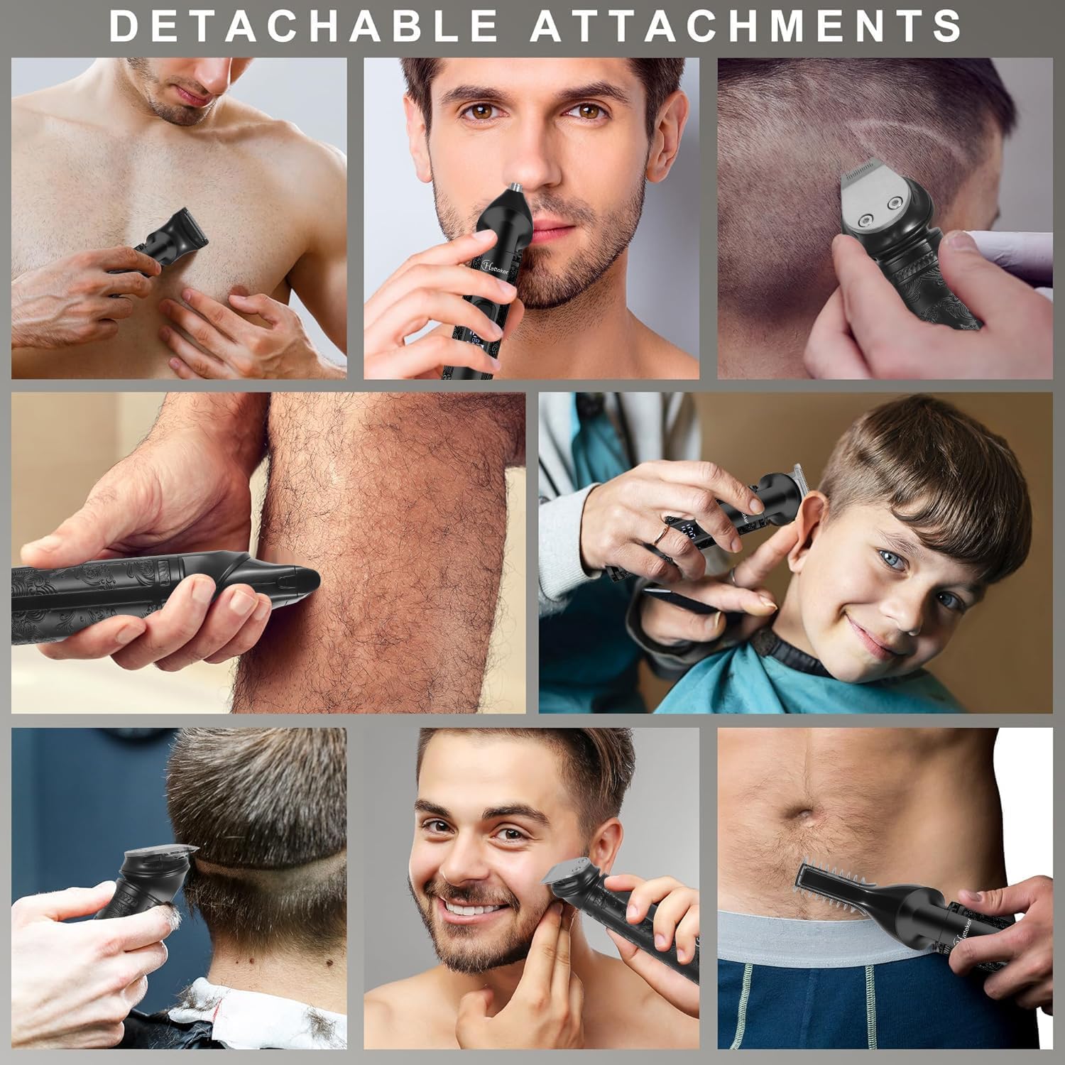 Hatteker Männerpflegeset 8-in-1, Zero-Gap-T-Klinge Trimmer, wasserdichter Trimmer, Haarschneider für Männer, Barttrimmer elektrisch, Kabelloses Männerpflegeset, Elektrischer Rasierer für Männer