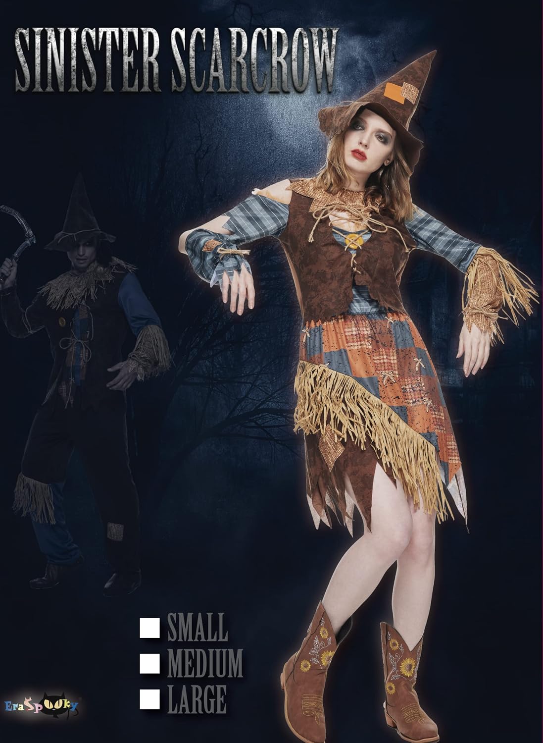 Halloween Adult Scary Scarecrow Costumes for Couple Women Men Funny Scarecrow Costume with Hat Party Suit